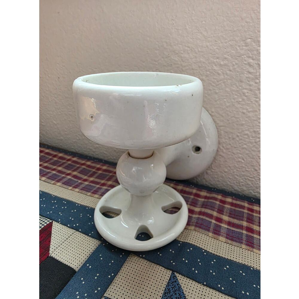 Antique Porcelain Bathroom Cup and Toothbrush Holder